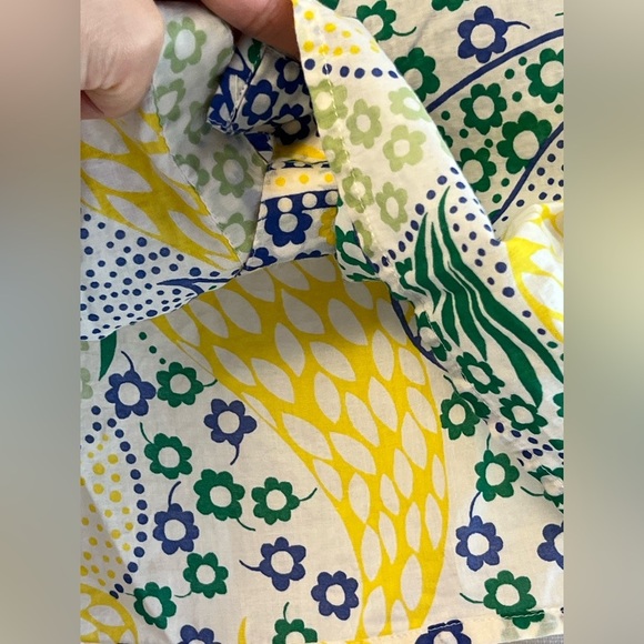 Talbots Womens Green Blue Paisley Blouse Medium Cottagecore Eyelet Summer Vibe - Picture 9 of 12